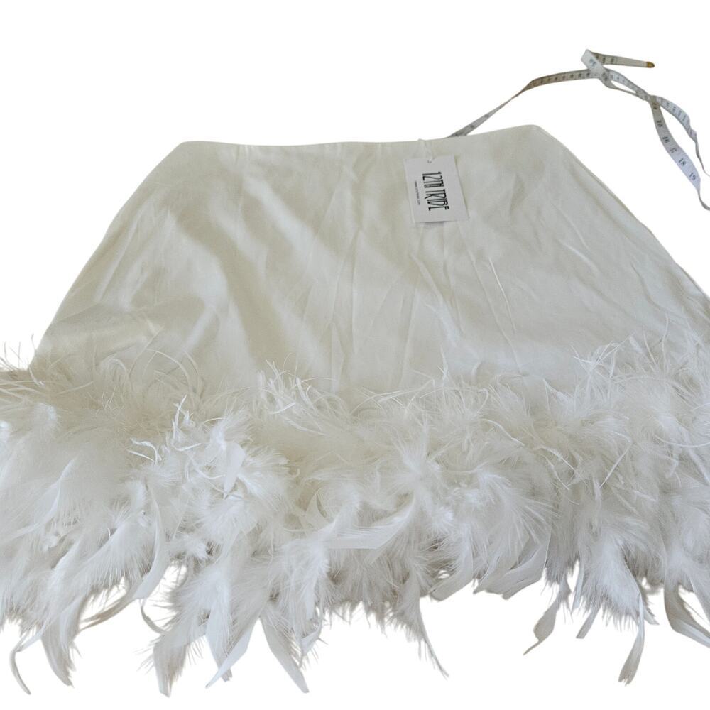NWT! 12th Tribe White Satin Feathered Skirt Size Large Lined - Picture 3 of 7